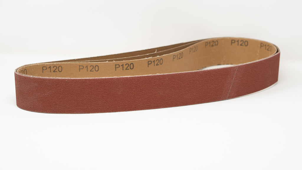 Get Sharp Magna-Peak P120 ceramic belt showing the high-density grit coating for bevel refinement.